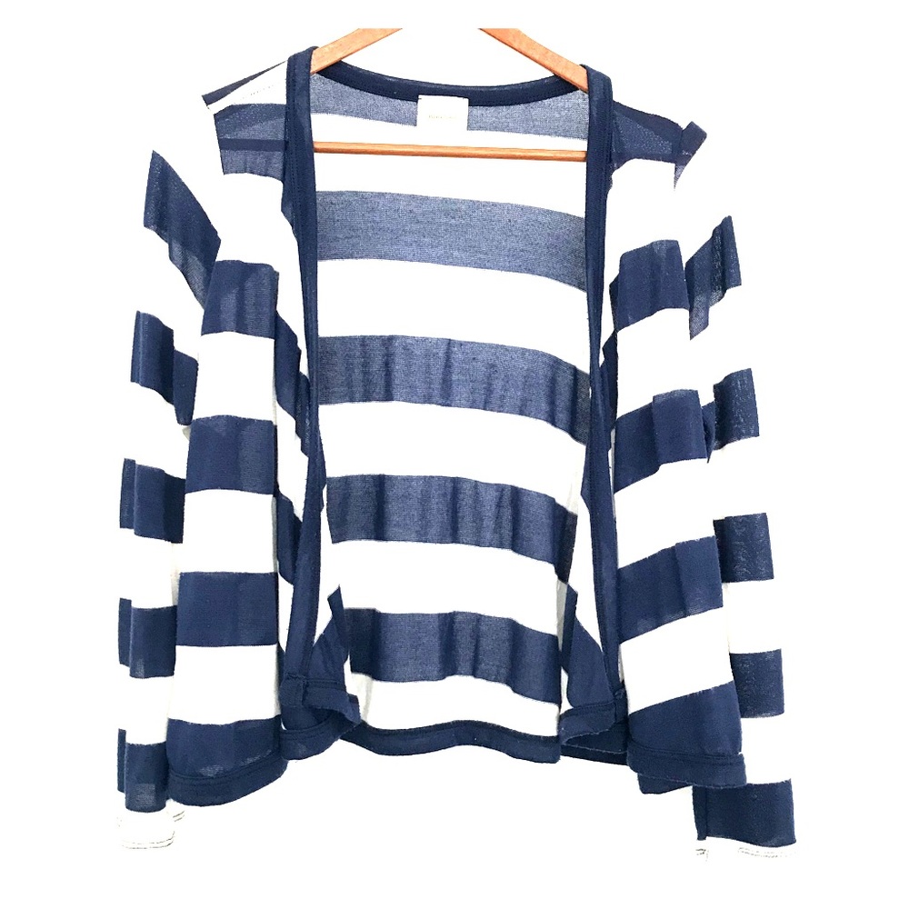 p.g. | Blue + White Striped Open Cardigan S